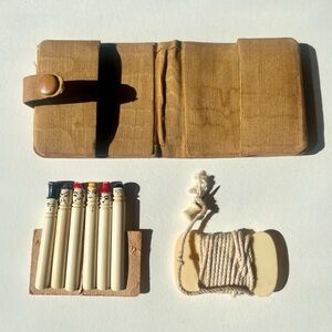 Vintage Painted Celluloid Clothesline Clothes Pin Set Mini Travel Asian Antique